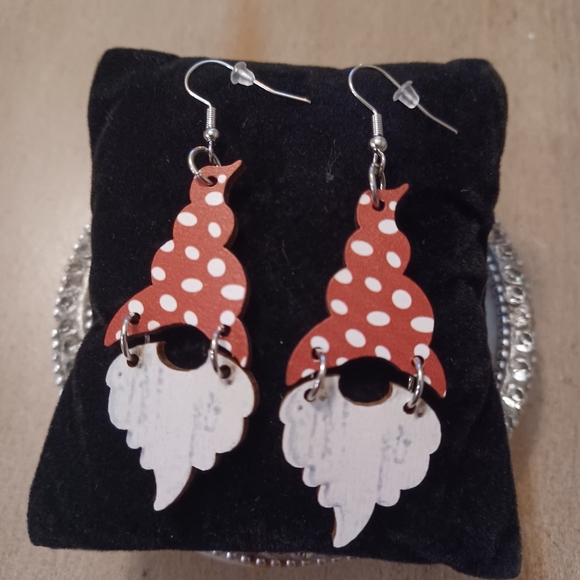 Red & White Santa Gnome Holiday Christmas Dangle Drop Earrings - Picture 4 of 8